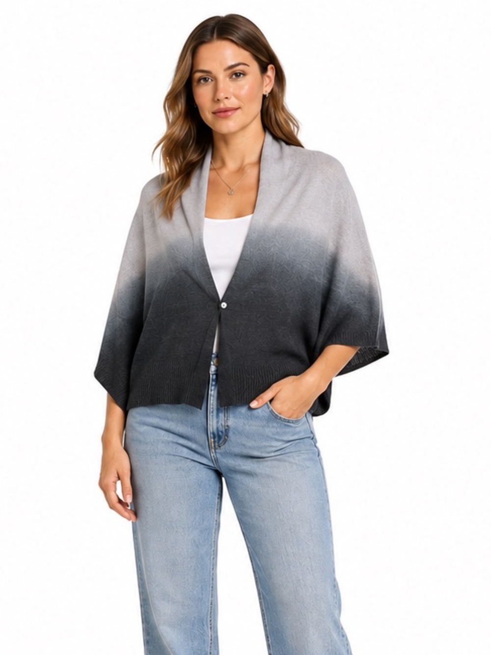 Cruise Club Ombre Cardi Shawl Wrap Poncho Gray Black One Size NWT